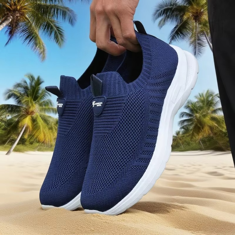 Men's lightweight breathable mesh running sneakers, athletic casual style with cushioned flexible sole