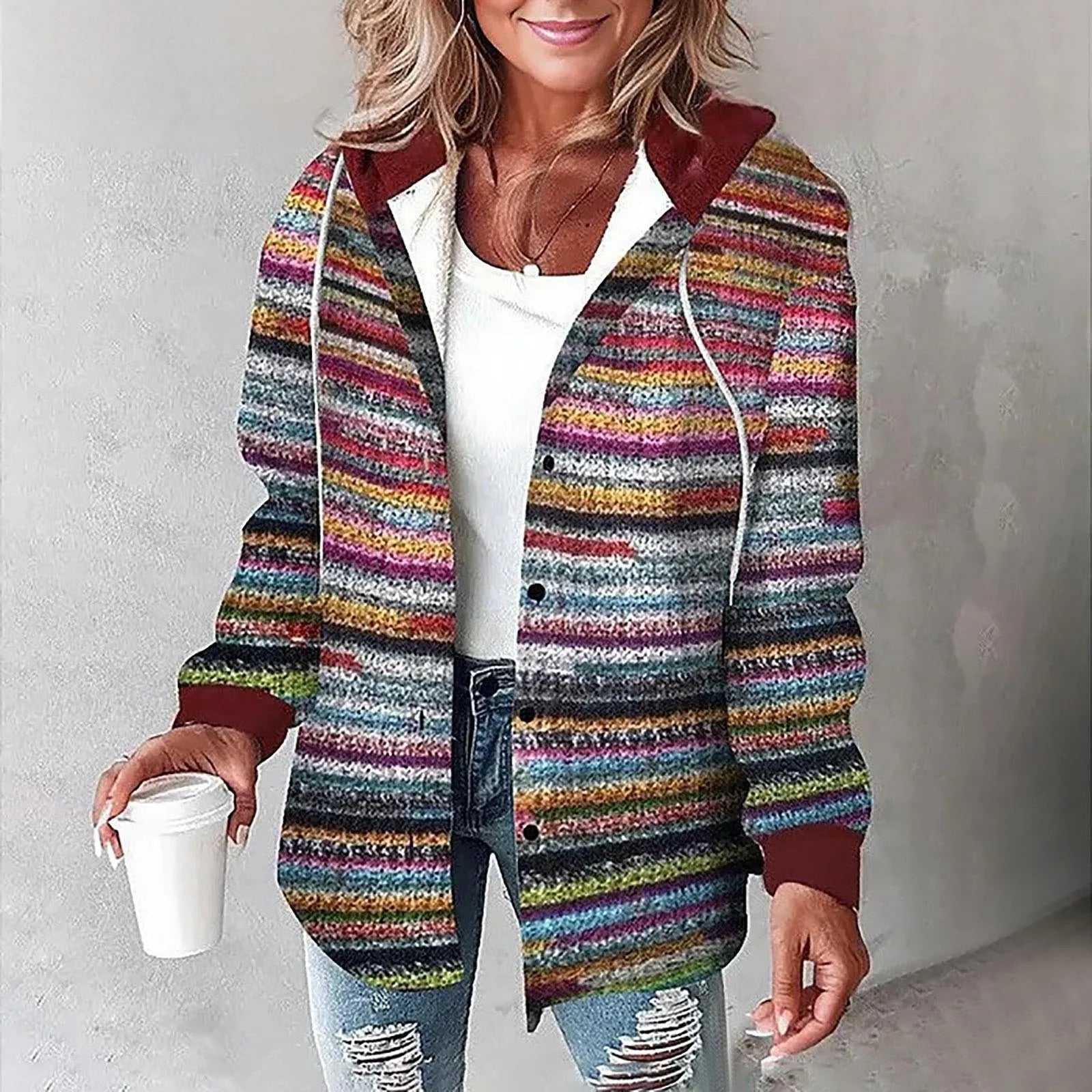Women's checkered lined cardigan draped fit cozy autumn style with shape-flattering silhouette