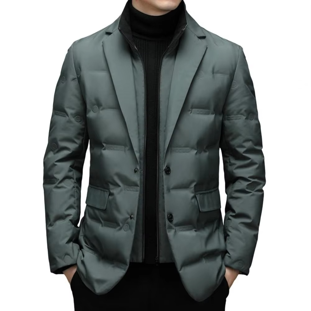 Men's black quilted winter coat high stand collar padded insulated urban tailored silhouette