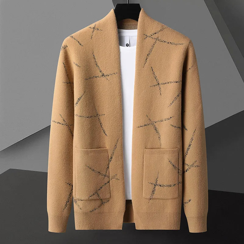 Dorian solid-color cardigan with subtle pockets, refined business casual cut for timeless elegance