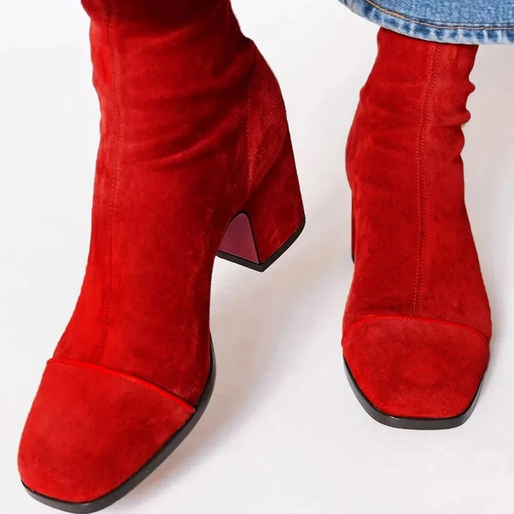 Scarlett square toe heeled boots in classic silhouette with bold block heel and modern structured design