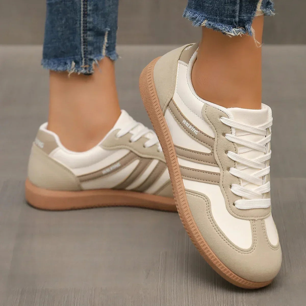 Women's leopard print stretch fit sneakers with lace-up closure, lightweight flexible sole for casual streetwear