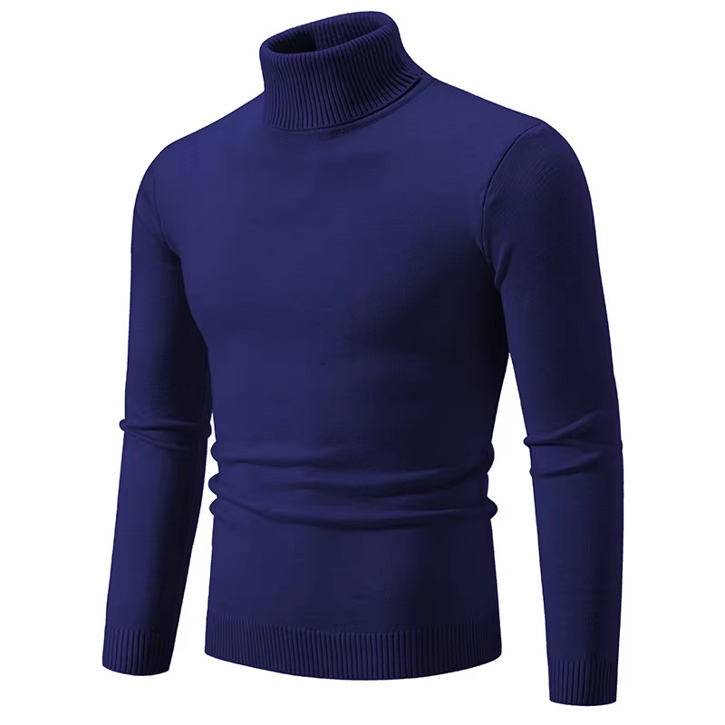 Men's slim fit thick knit turtleneck sweater in neutral tone, warm acrylic pullover for winter