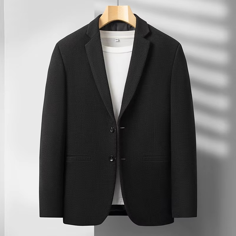 TrendAura men's charcoal wool blend tailored suit jacket slim fit notched lapel business formal