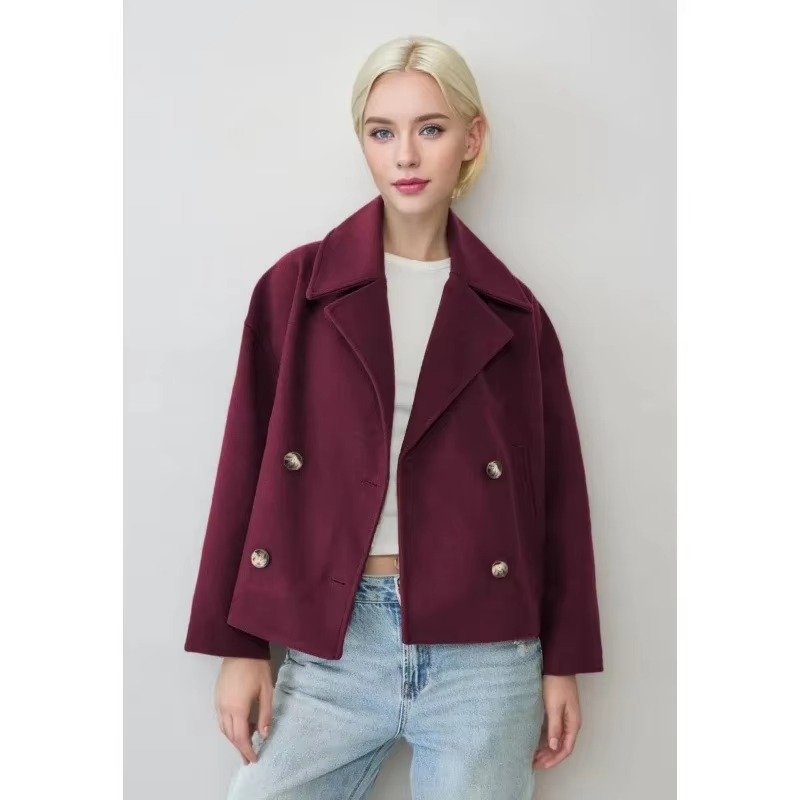Women's camel wool blend coat double button front turn-down collar elegant everyday warmth