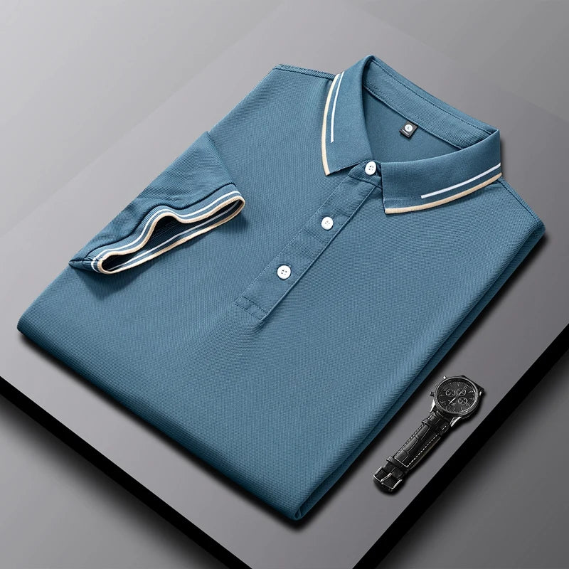 AeroKnit tailored slim-fit polo in classic tone with contrast collar and cuffs textured knit