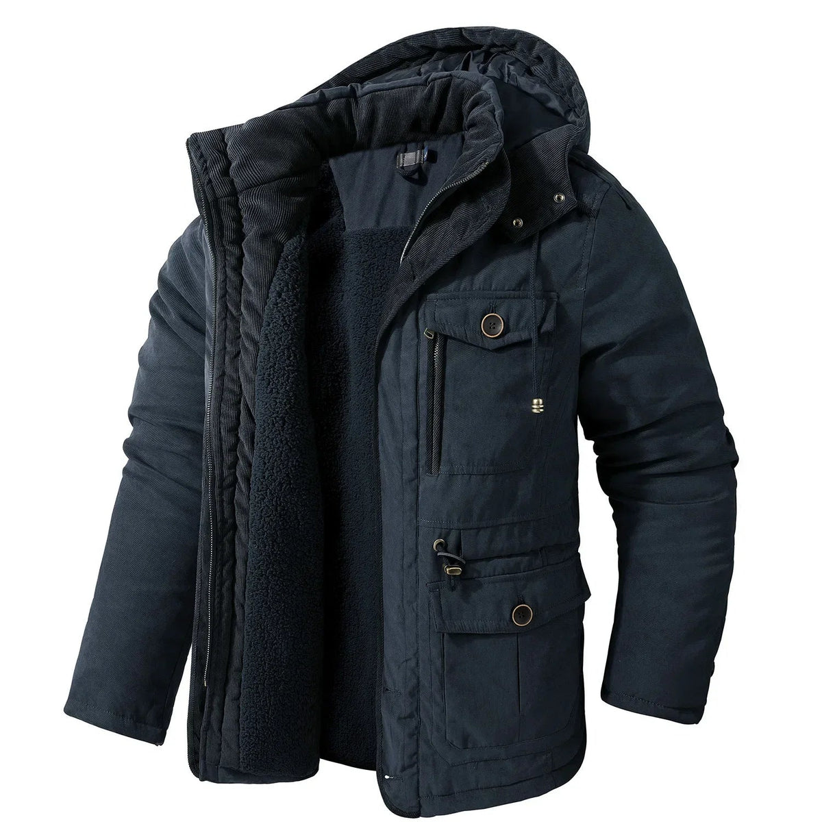 Northwind utility jacket with sherpa fleece lining, multiple pockets, adjustable cinch, warm stylish outerwear