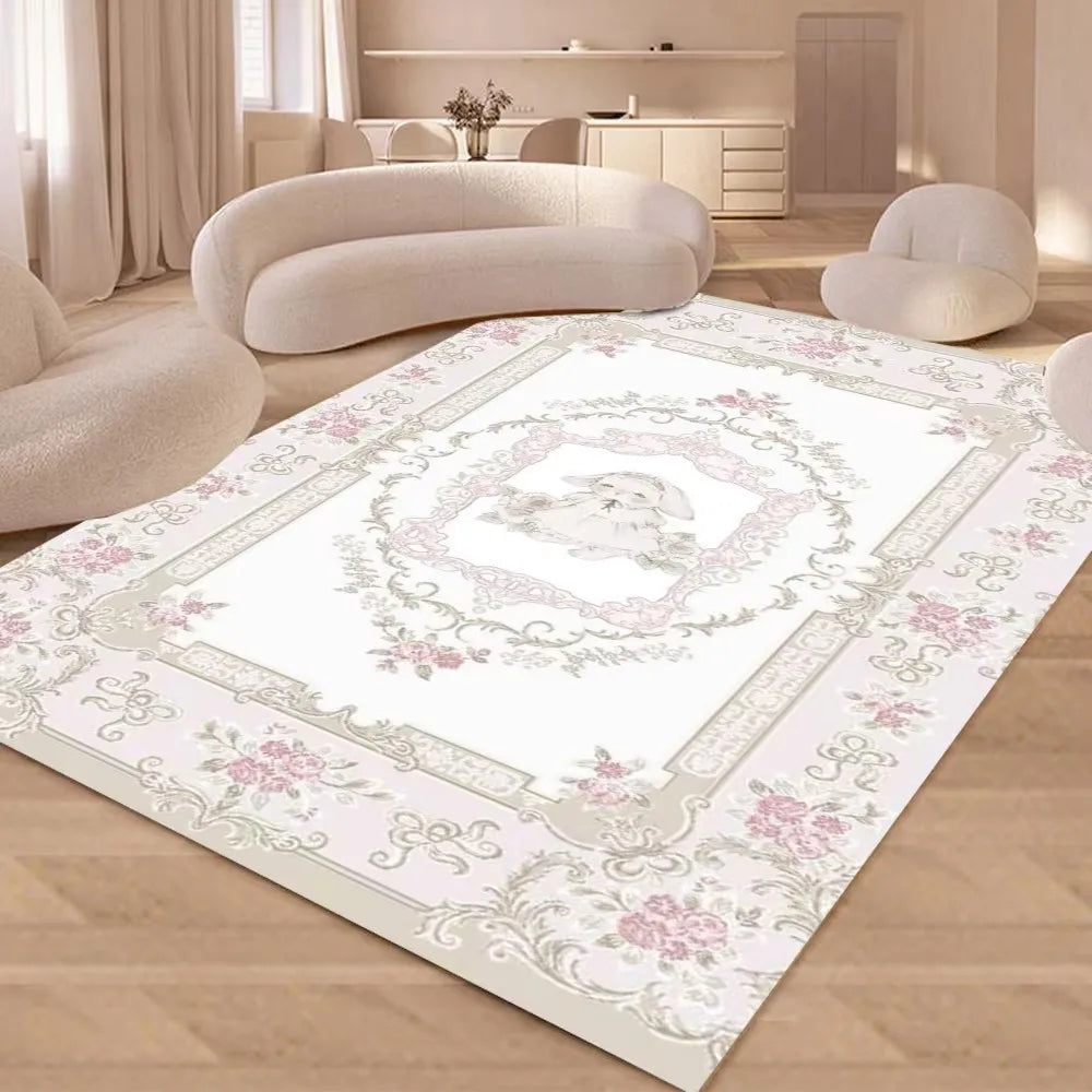 European Style Luxury Carpet Living Room Flower Pattern Decoration Bedroom Large Rugs Sofa Area Non-slip Easy Clean Floor Mat