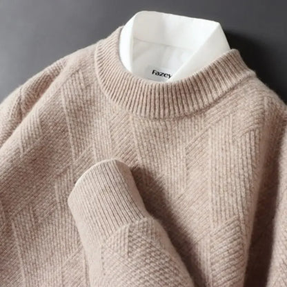 Caleb men's beige diamond knit sweater soft-touch fabric casual layering essential