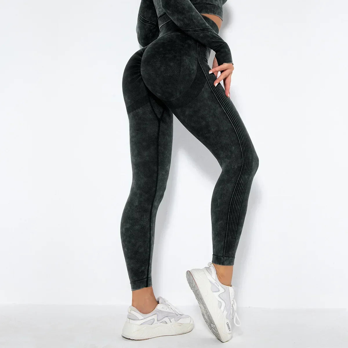 Black high-rise seamless sculpt leggings with supportive fabric and body-contouring fit
