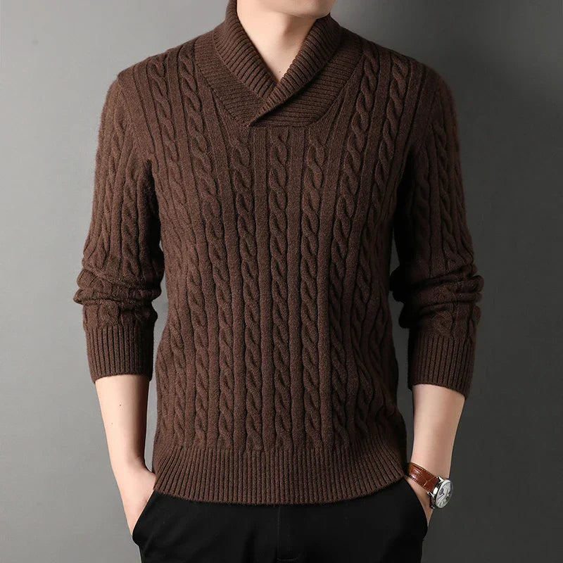 Ylan slim fit cashmere sweater in neutral tone with classic ribbed detailing for a polished look