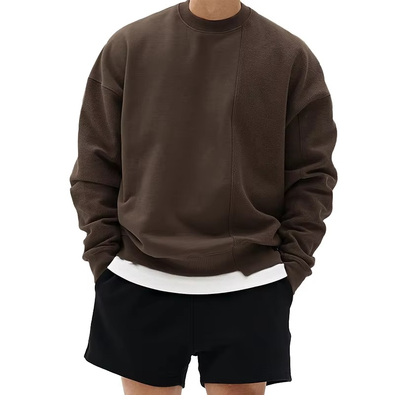 Men's loose fit crew neck pullover hoodie in casual athletic style with long sleeves