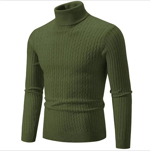 Classic ribbed turtleneck sweater tailored fit soft breathable knit versatile for work or evenings