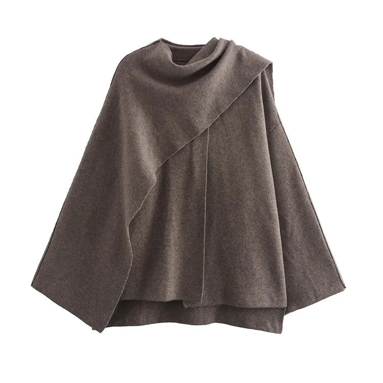 Ariana asymmetric knit commuter coat in neutral tone with split hem detail