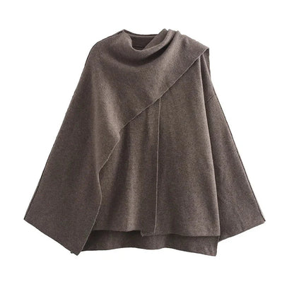 Ariana asymmetric knit commuter coat in neutral tone with split hem detail
