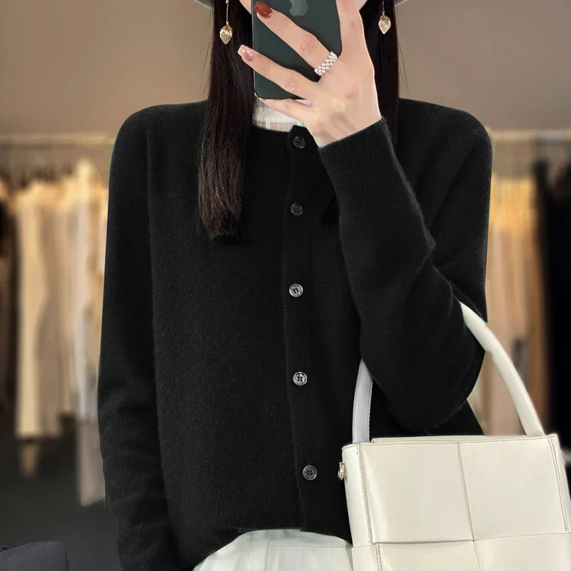 Vera™ buttoned cardigan elegant relaxed fit with refined button details timeless wardrobe essential