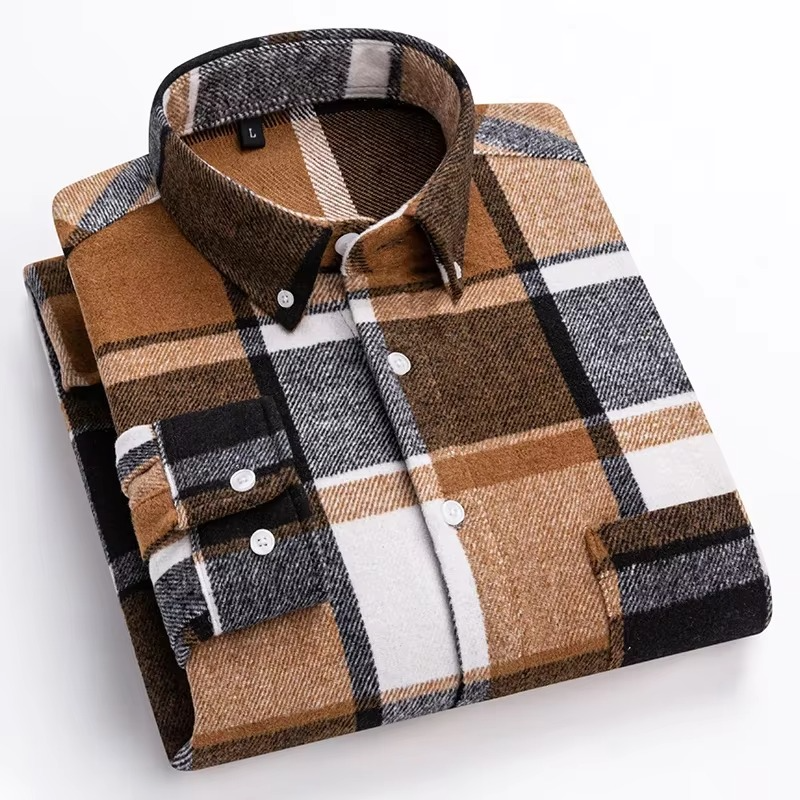 Men's plus size plaid long sleeve cotton shirt 7XL with single chest pocket, relaxed fit