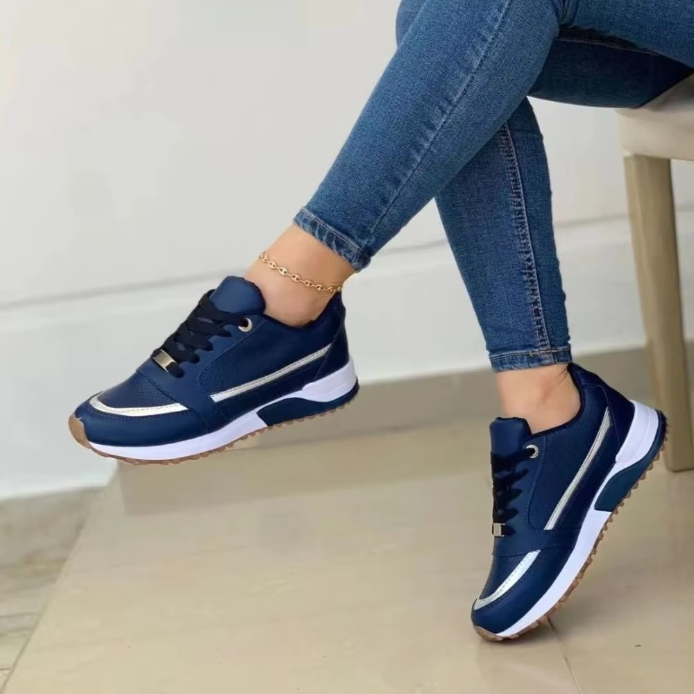 Wavlynn 2025 Round Toe Thick Sole Casual Fashion Sneakers With Gold Stripe For Everyday Style