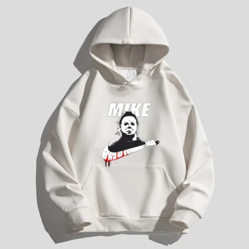 Men's black relaxed fit premium fleece hoodie with bold Mike graphic print and oversized silhouette