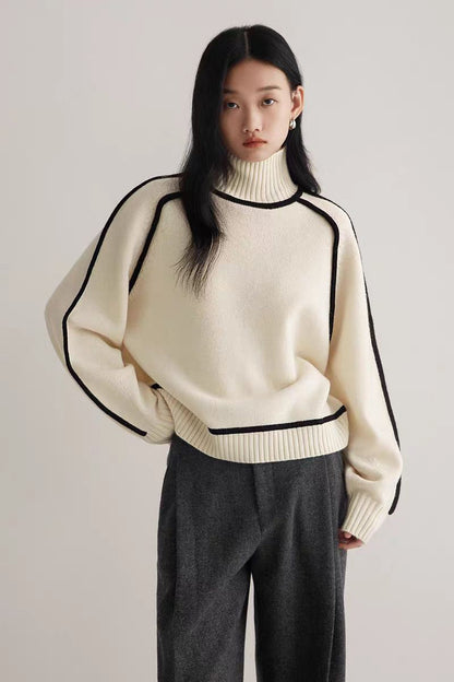 Rosalia cozy knitted turtleneck with bold contrast seams, ribbed collar, perfect for layering