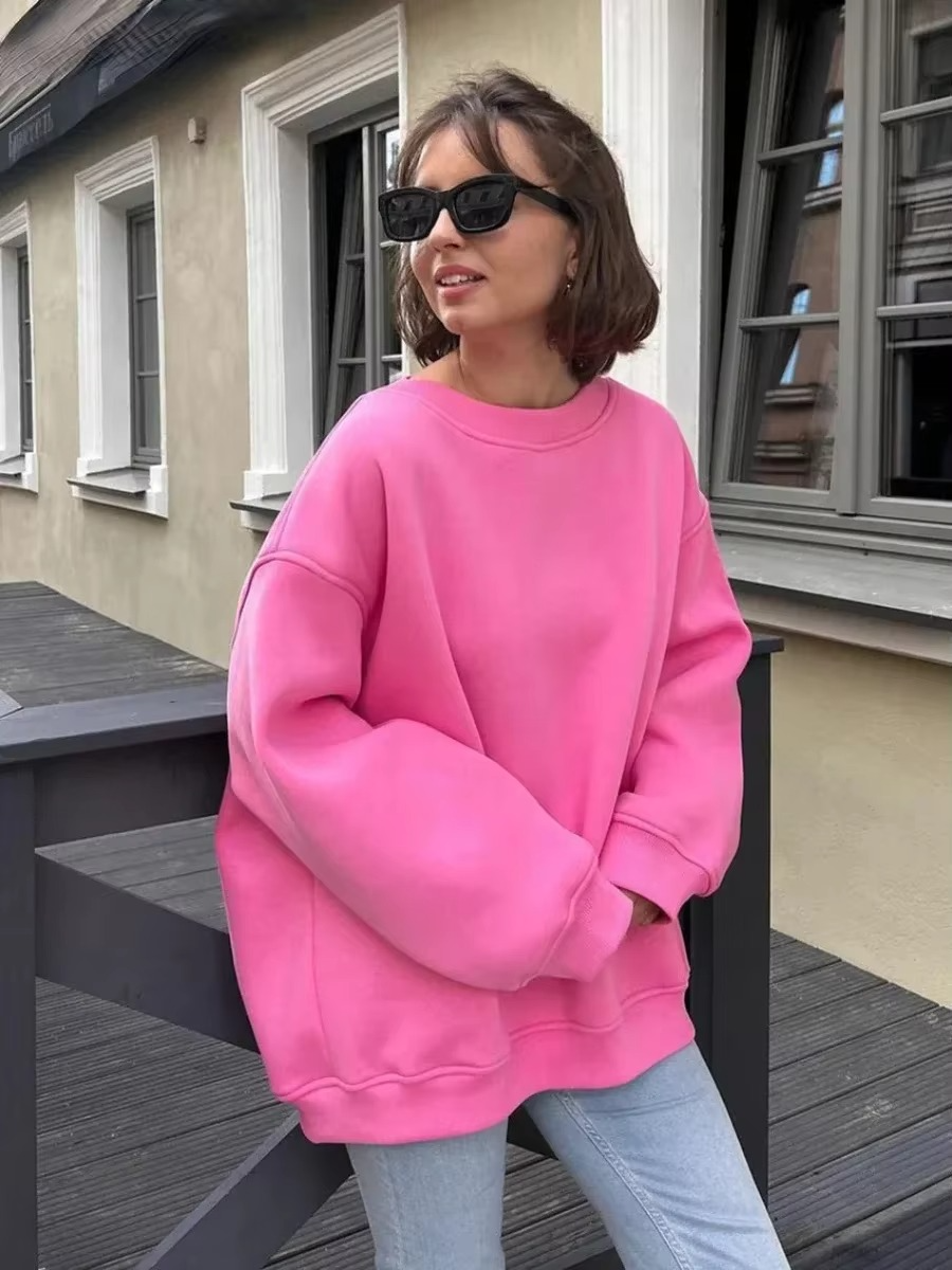 Women's oversized fleece pullover hoodie cozy warm loose fit sweatshirt with plush interior