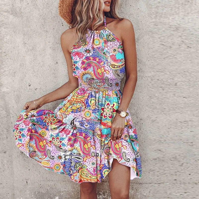 Women's halter lace flowy draped dress with elegant neckline and fluid silhouette in feminine style