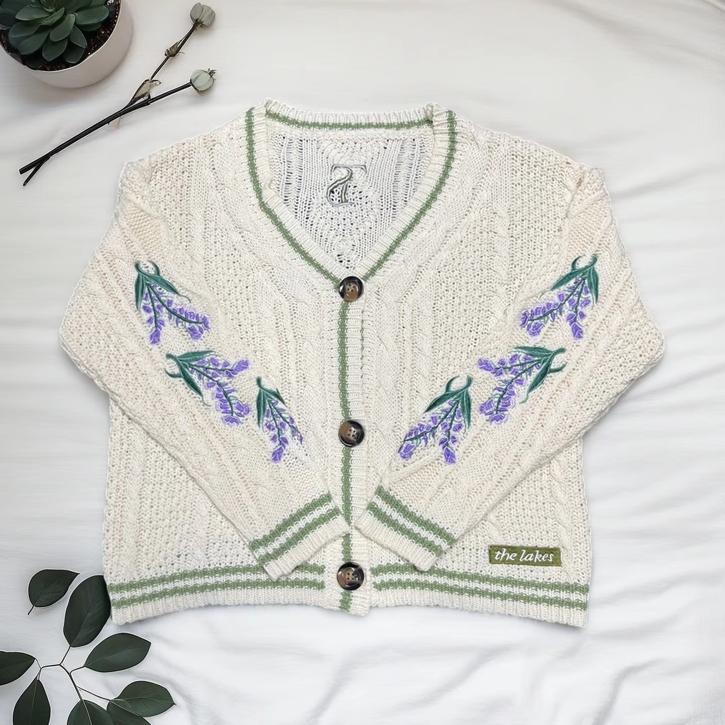 Women's rust orange knit cardigan with autumn maple leaf embroidery, cozy midweight relaxed fit