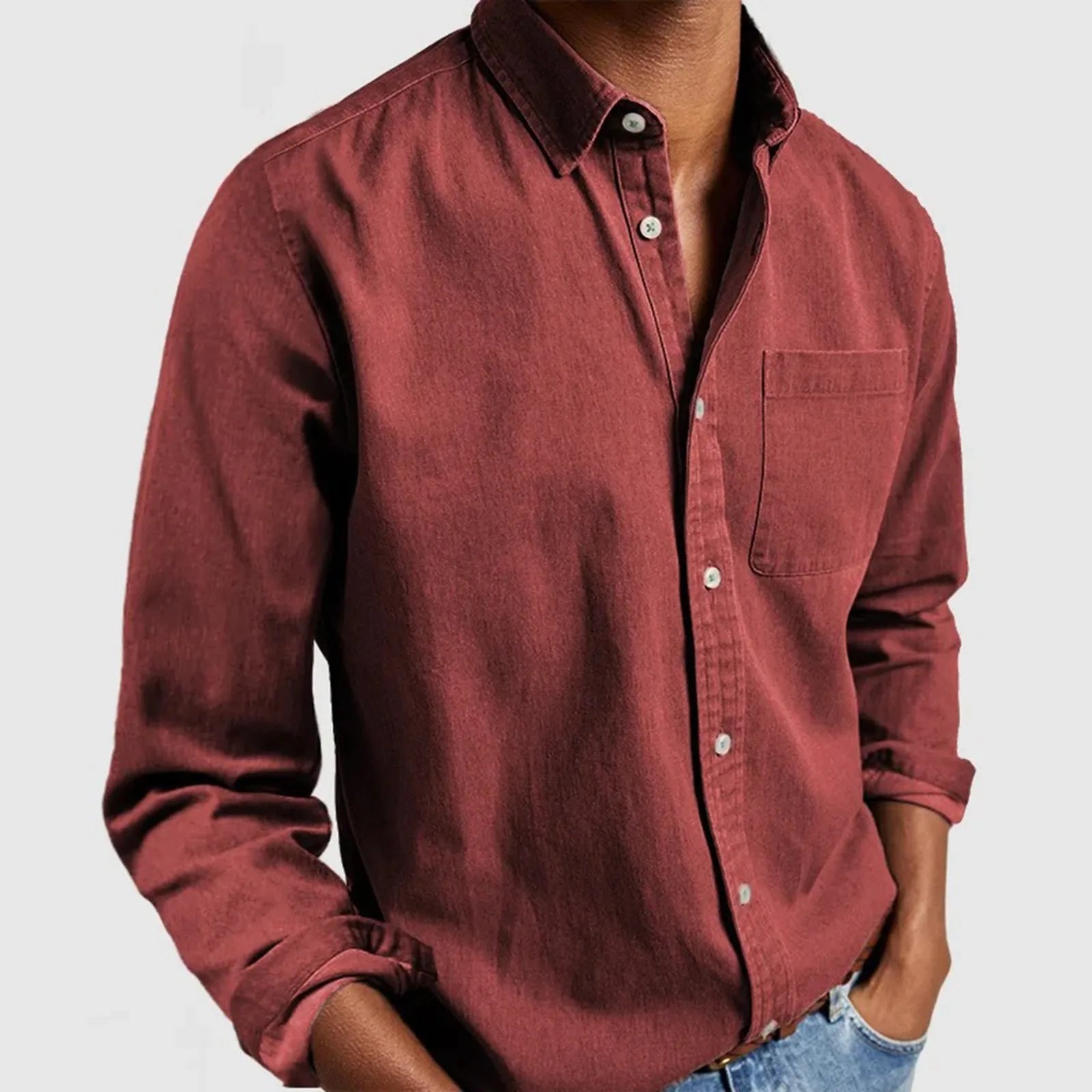 Men's blue textured button-up shirt tailored fit heritage woven cotton with soft brushed feel