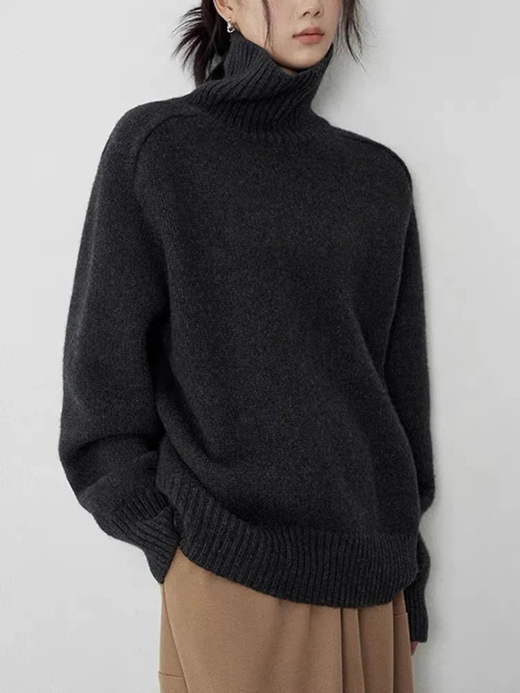 Wavlynn women's oversized high-neck wool blend sweatshirt pullover in cozy neutral lounge style