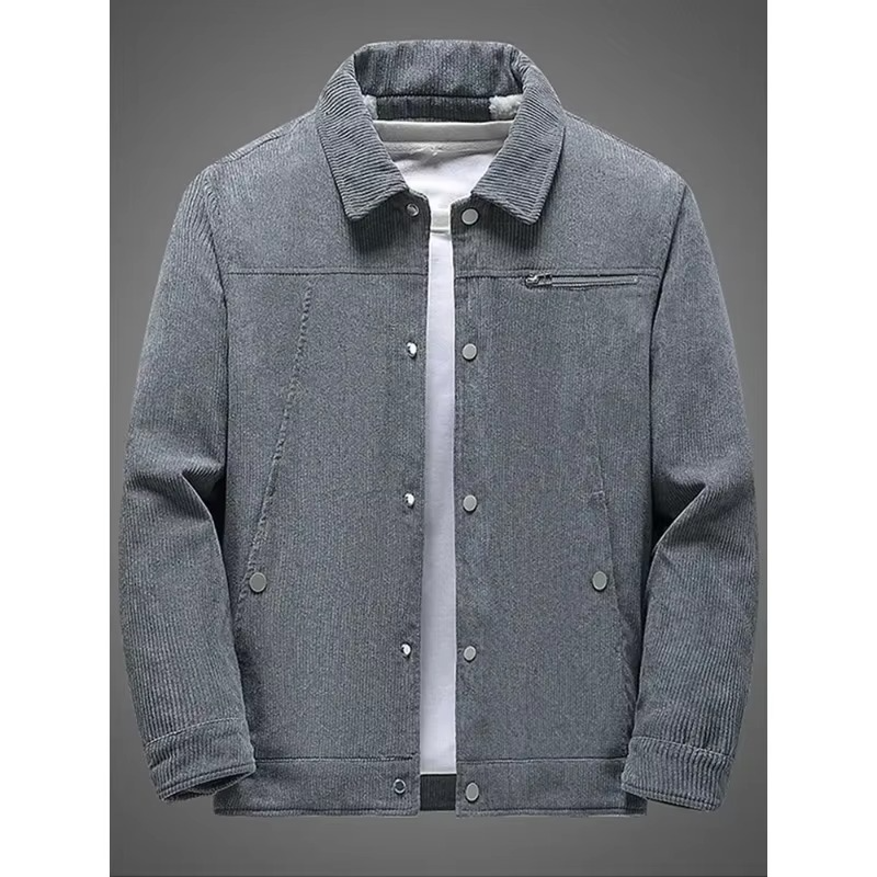 Men's brown corduroy fleece-lined cotton coat classic autumn winter style with textured finish