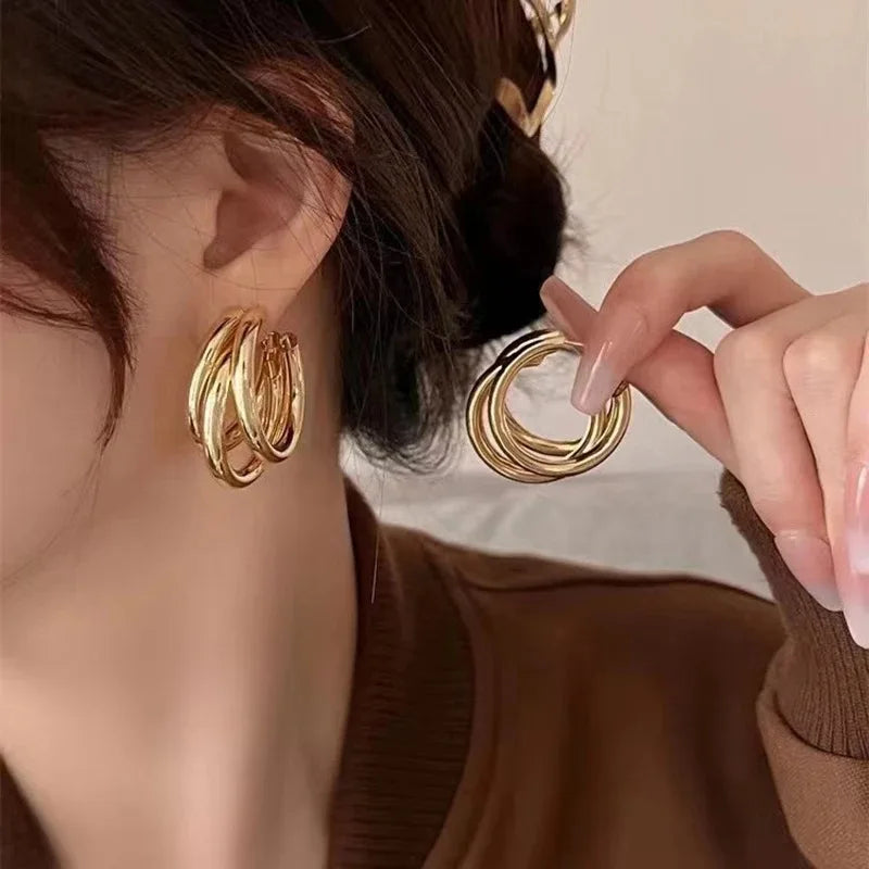 Chunky gold hoop earrings highly polished non-tarnish bold statement jewelry for women