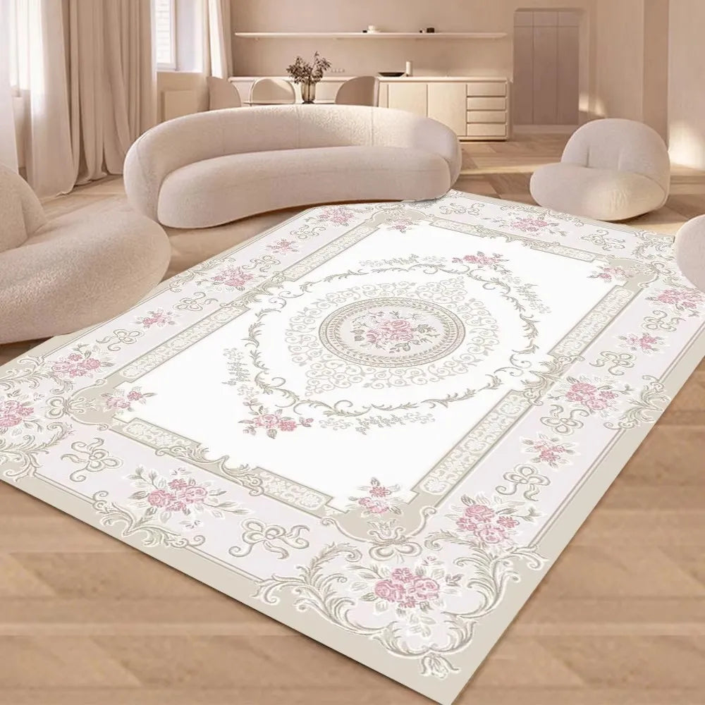 European Style Luxury Carpet Living Room Flower Pattern Decoration Bedroom Large Rugs Sofa Area Non-slip Easy Clean Floor Mat