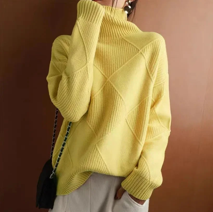 Allegra diamond knit cashmere turtleneck sweater tailored fit lightweight warmth layering essential