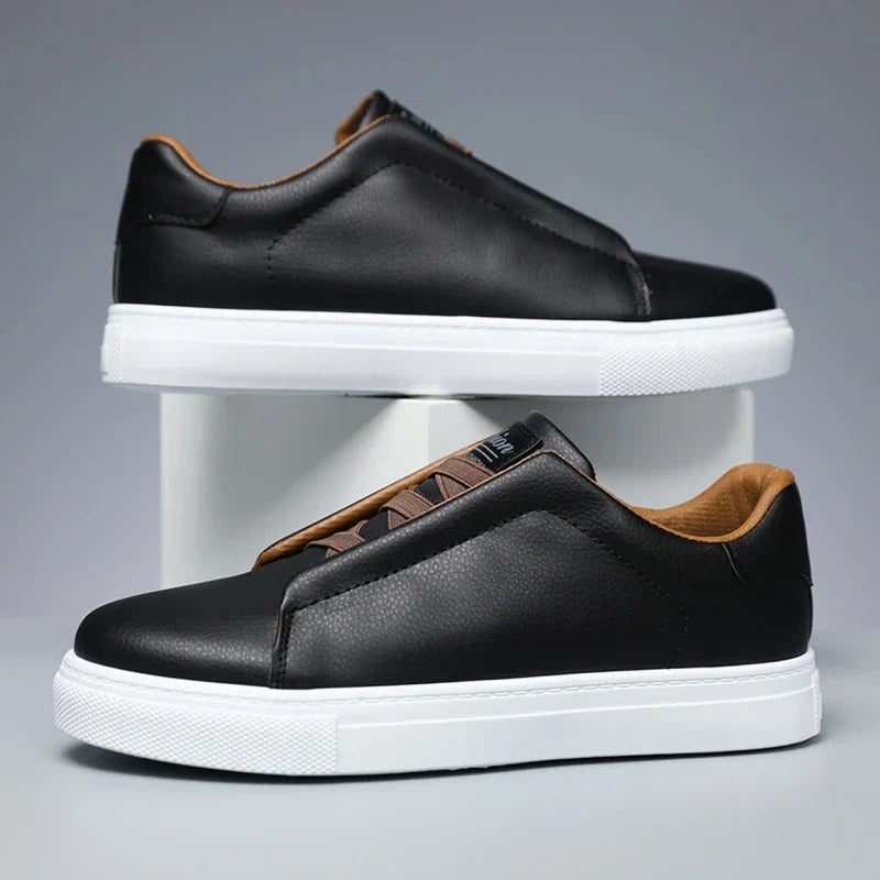 Navy faux leather low-top slip-on sneaker with thick white sole, Oliver style for men