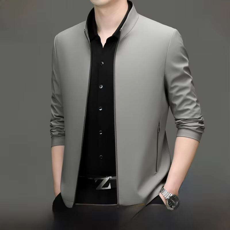 Men's silk blend loose fit jacket with straight hemline, polished lightweight style for effortless elegance