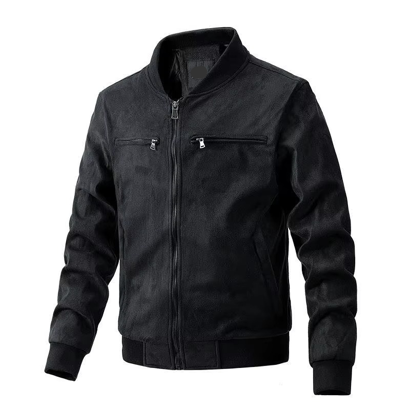 Men's suede jacket stand collar zipper front lightweight cotton lining winter warmth
