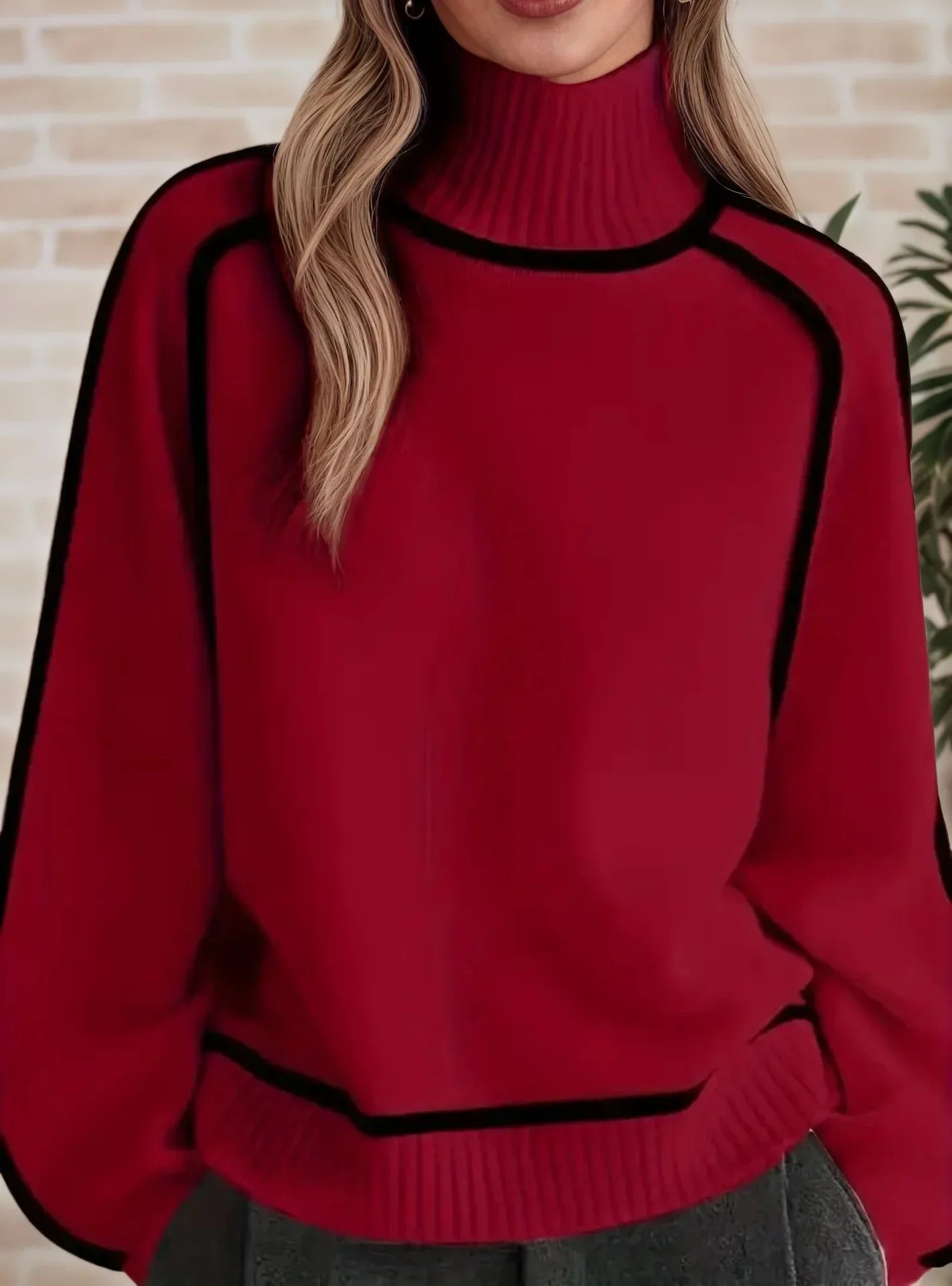 Soft elegant ruby red sweater with flattering refined silhouette and ultra-comfortable cozy knit design
