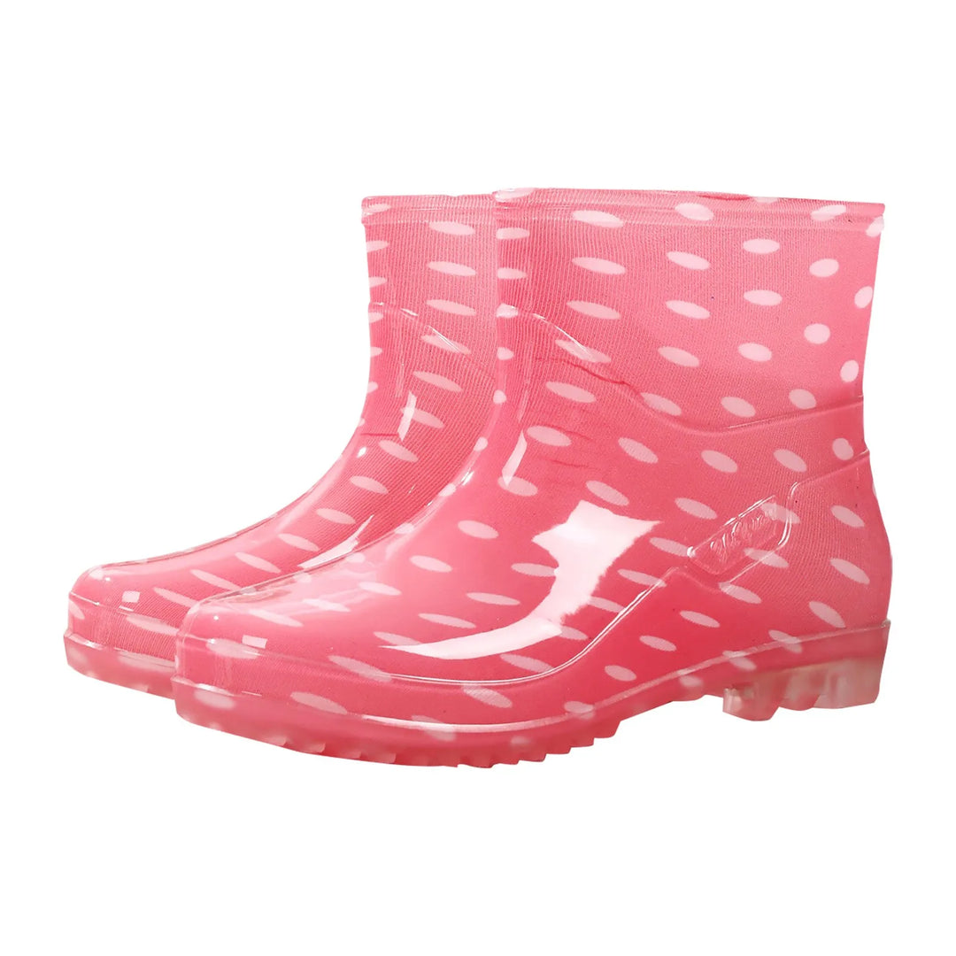 Women's waterproof rubber Wellington boots slip-on mid-calf style with outdoor grip sole for rainy days