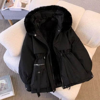 Women's fleece lined down parka cozy winter coat with soft fleece interior warm insulation