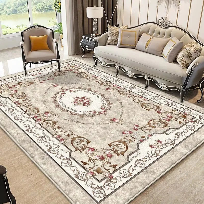 European Style Luxury Carpet Living Room Flower Pattern Decoration Bedroom Large Rugs Sofa Area Non-slip Easy Clean Floor Mat