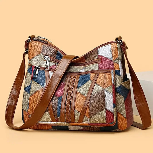 Pamela - Vegan Leather Patchwork Shoulder Bag - Wavlynn