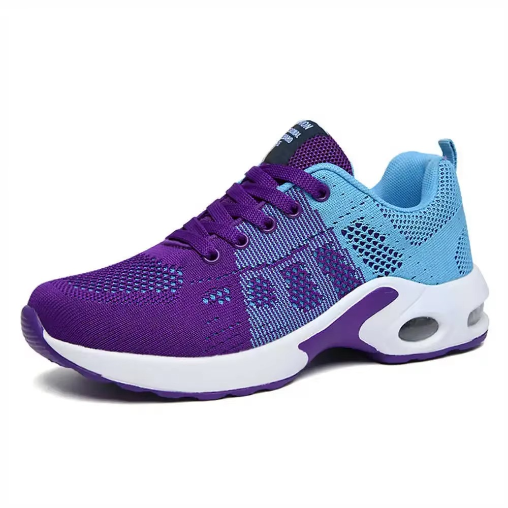 Violet women's lightweight knit mesh sport sneakers for basketball and running with breathable upper