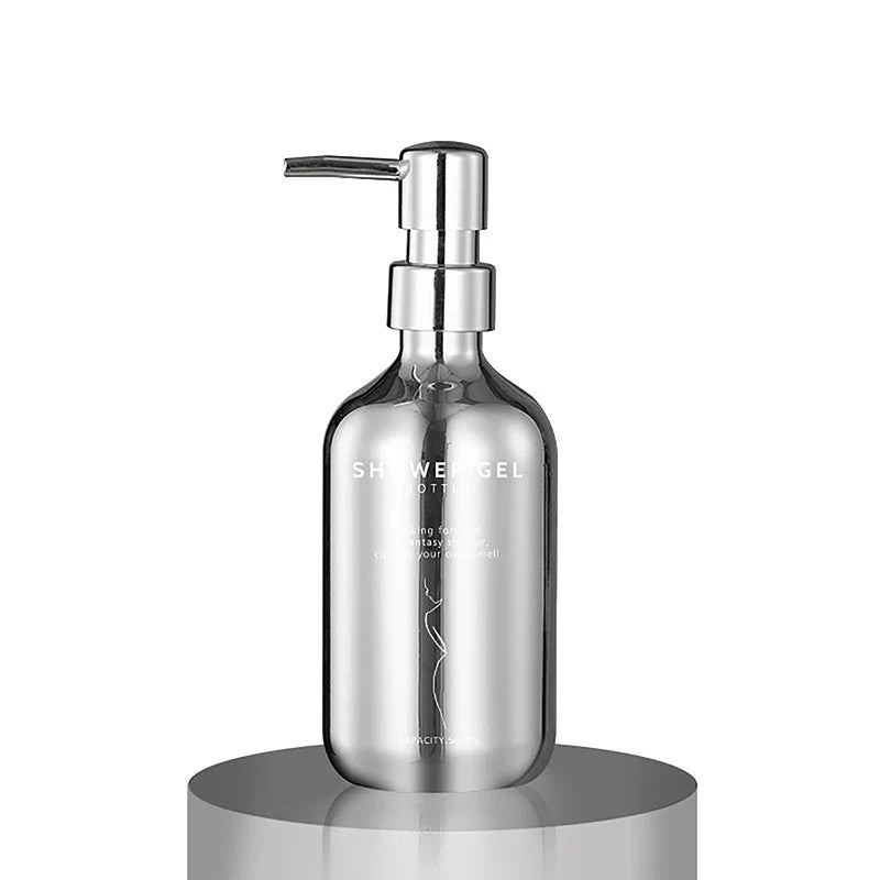 Lumora 500ml bath shower gel set polished electroplating PP bottle with steady press dispenser