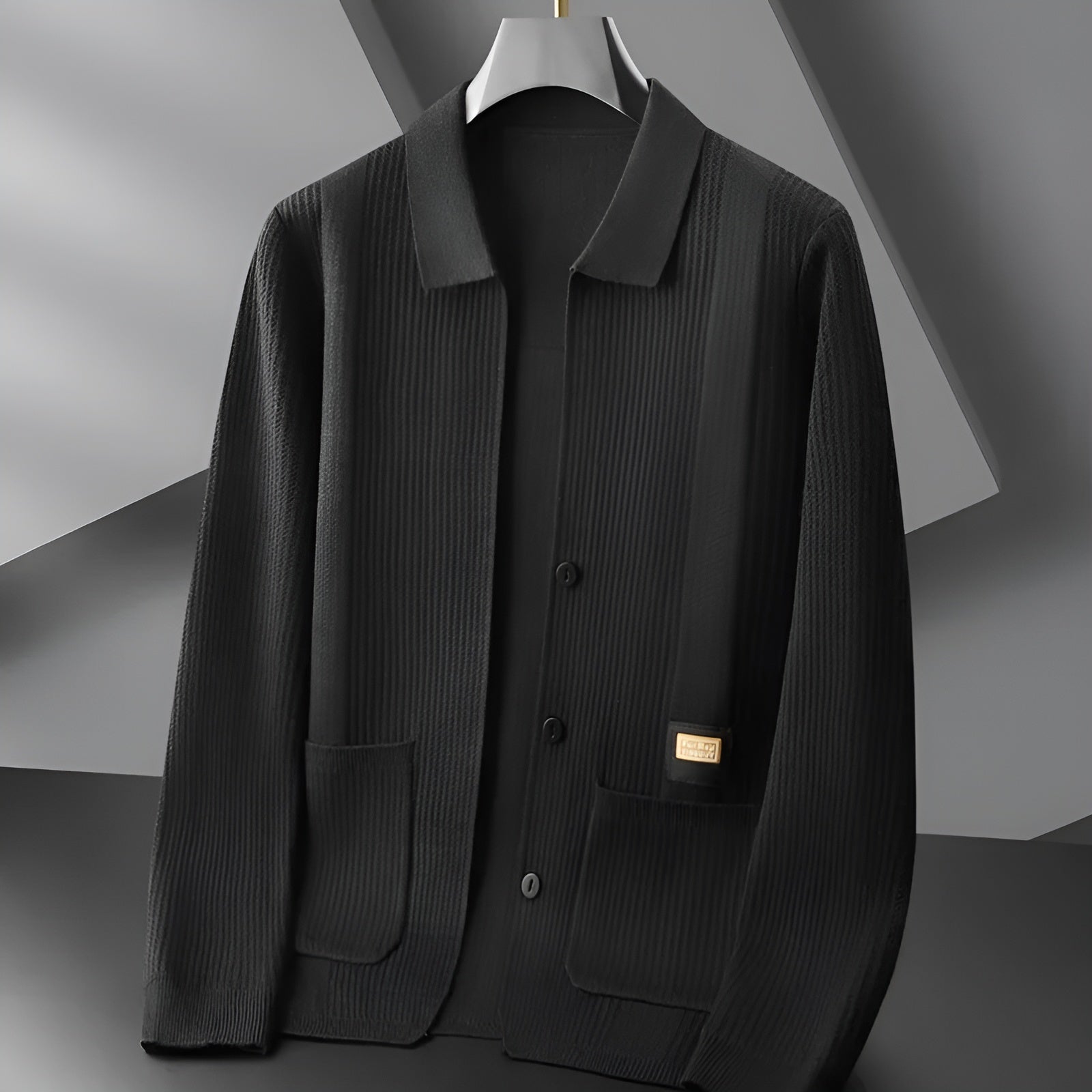Marcos Hugo tailored knit jacket with turn-down collar, structured fit, breathable light knit, sleek versatile style