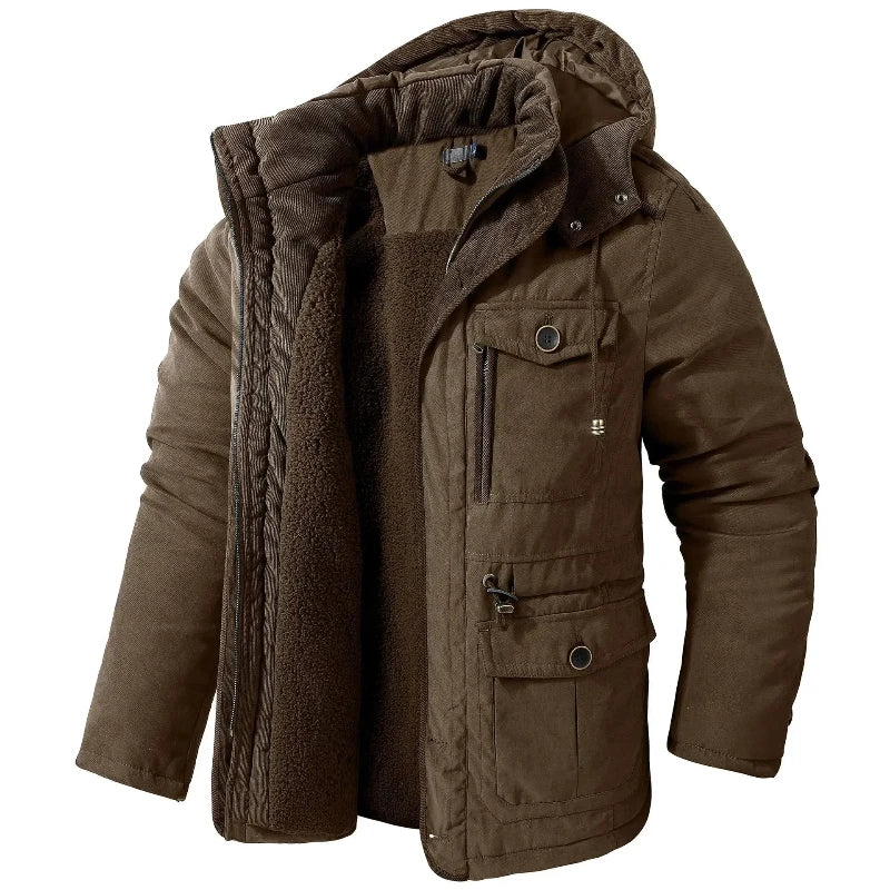 Summit winter jacket in neutral tones, waterproof hooded parka with thermal-reflective lining for cold weather