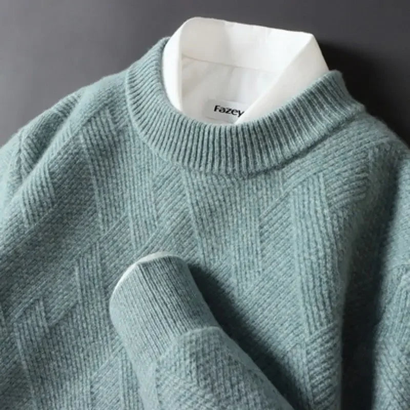 Caleb men's beige diamond knit sweater soft-touch casual layering essential with classic texture