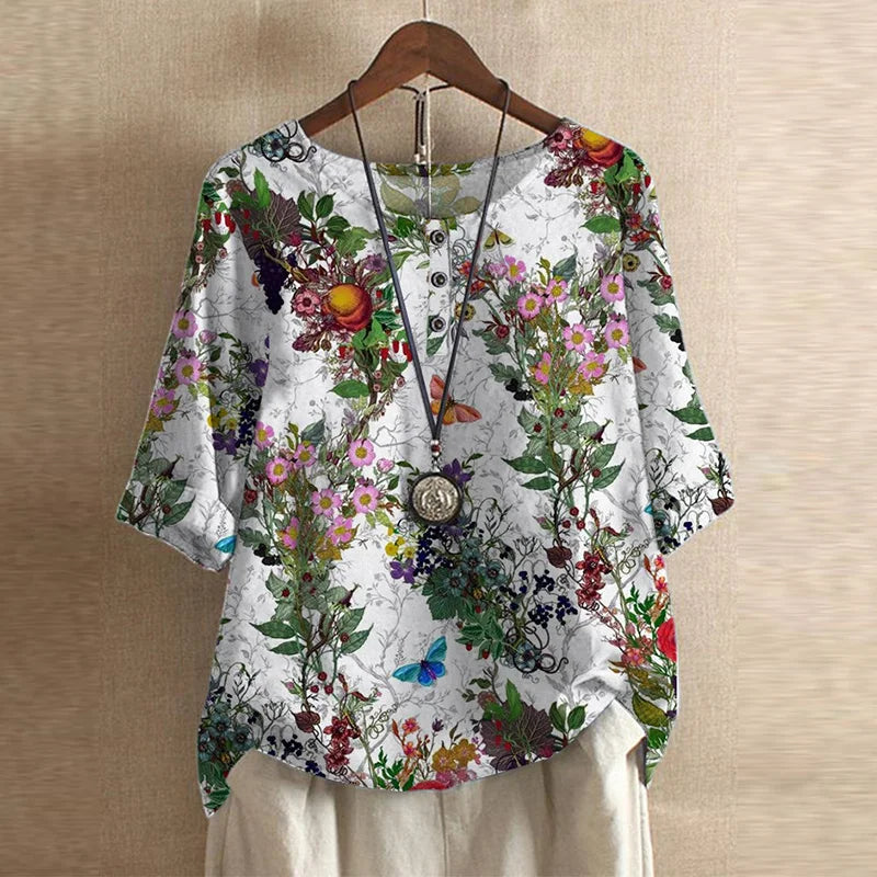 Vintage floral blouse relaxed fit retro-inspired design with classic feminine print