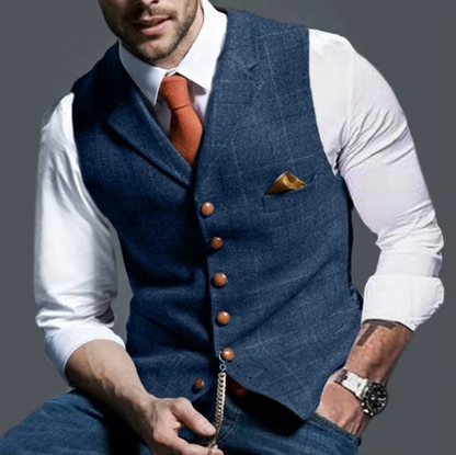 Men's tweed striped waistcoat vest formal slim fit polished business wedding attire textured finish