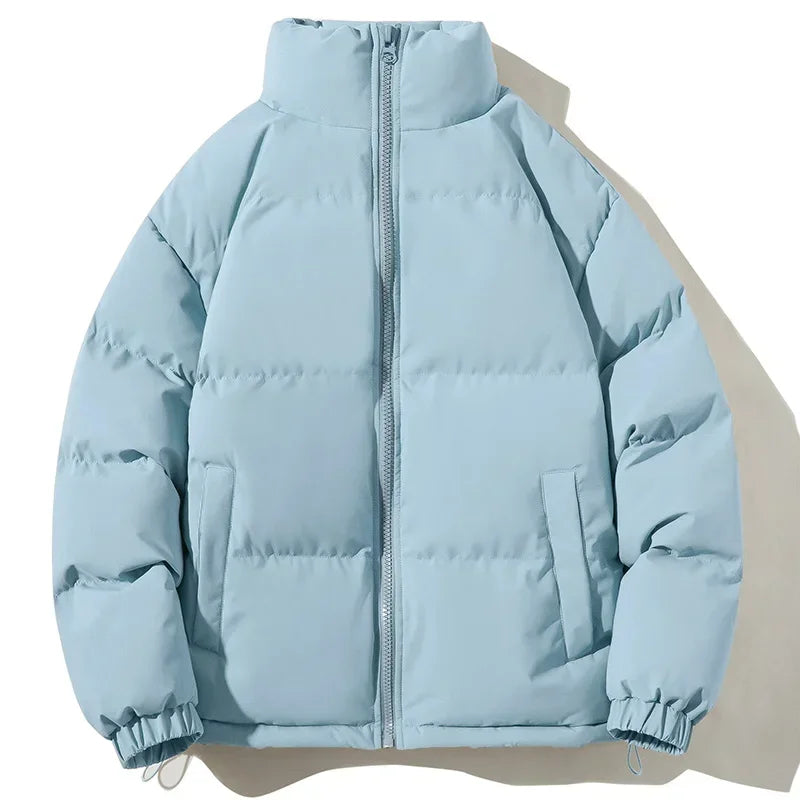 Men's lightweight padded winter jacket navy stand collar wind-resistant insulated coat relaxed fit