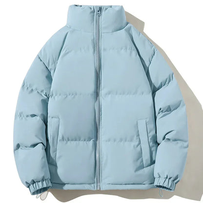 Men's lightweight padded winter jacket navy stand collar wind-resistant insulated coat relaxed fit